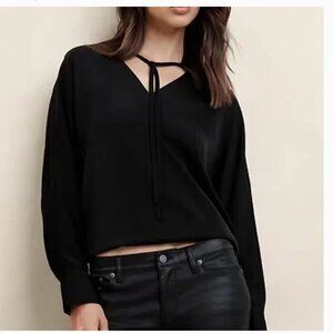 Banana Republic Factory Long Sleeve Blouse Bubble Hem Tie Women's Small V Neck